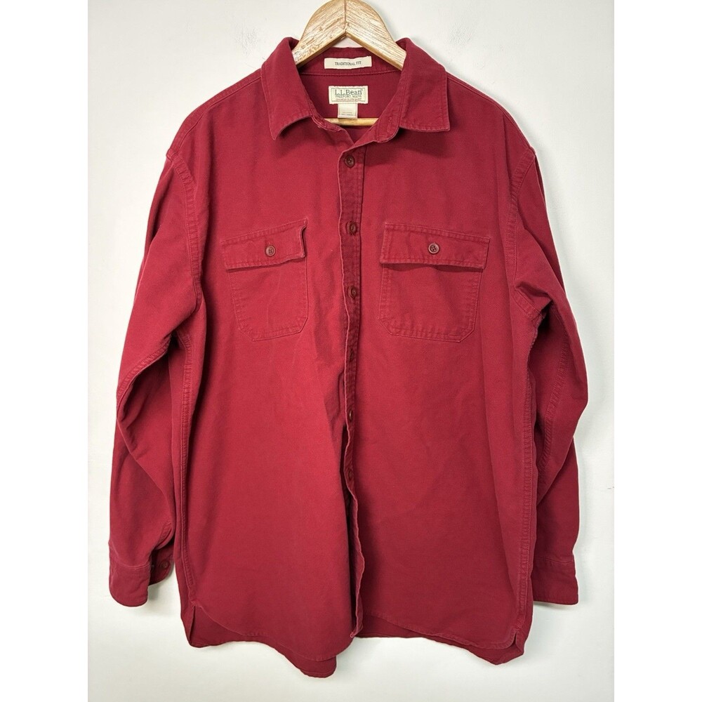 L.L. Bean Chamois Shirt Mens XL Red Heavy Flannel Button Up Vintage Outdoor